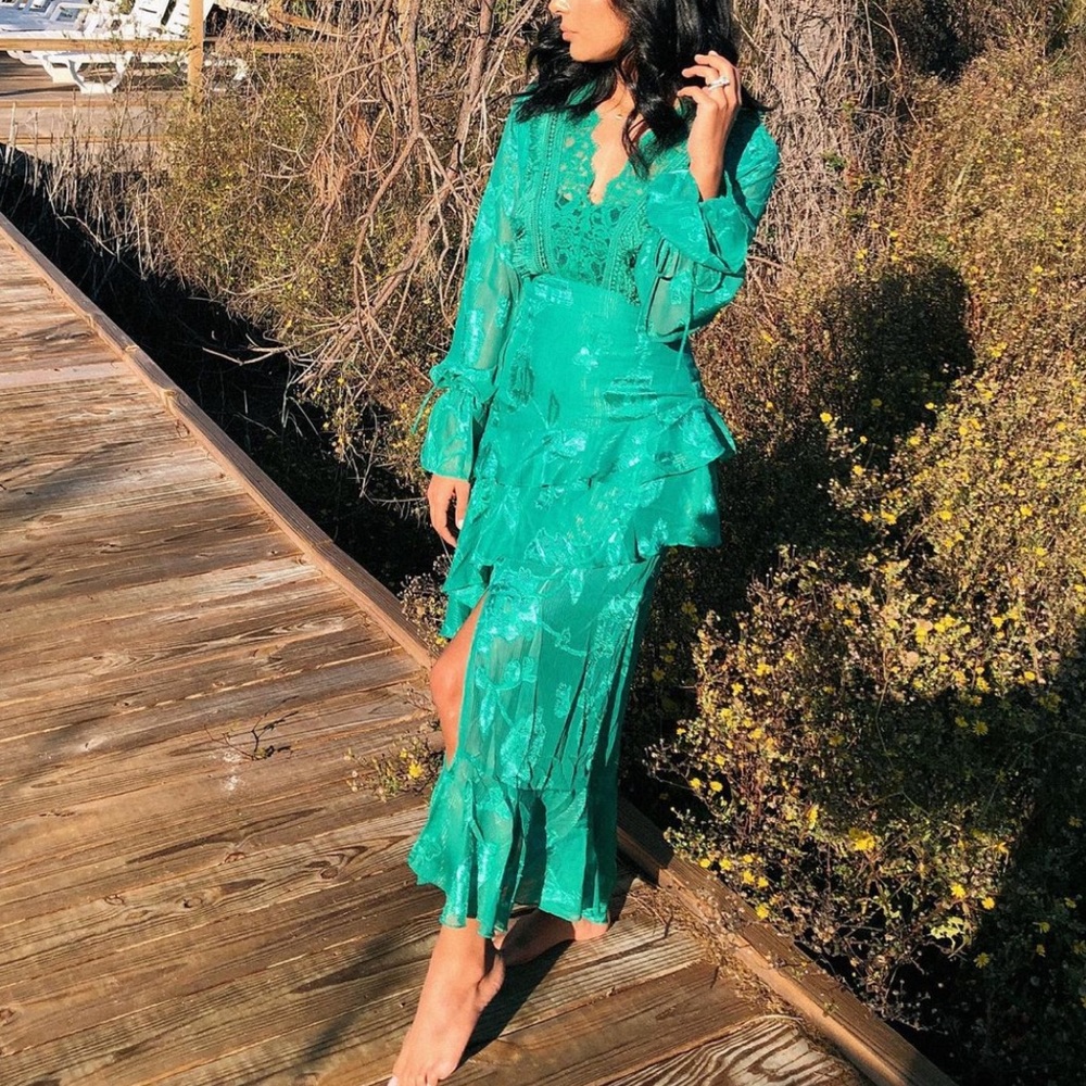 Asos Green Maxi Dress W/ Slit